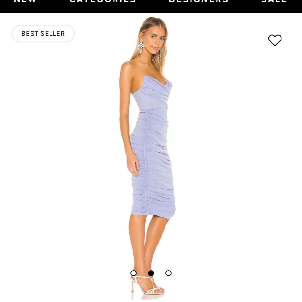Michael Costello Lilac Ruched Strapless Midi Dress